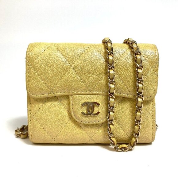 CHANEL AP0238 CC Matelasse Chain wallet coin purse Metallic yellow - Picture 1 of 13